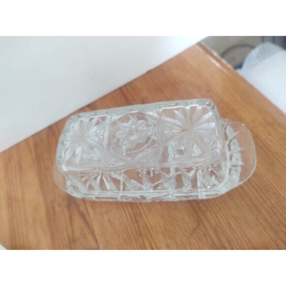 Vintage Anchor Hocking Covered Cut Glass Butter Dish Star Of David - Picture 3 of 11
